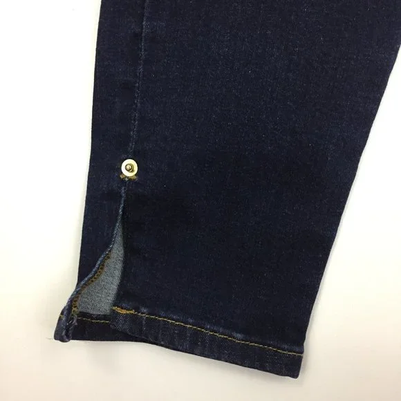 FRAME Le High Skinny Dark Wash Wythe Slit Hem Logo Hardware 5 Pocket Jeans - Picture 6 of 9